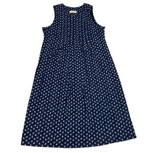 The Vermont Country Store Navy Blue Floral Cottage Pintuck Midi Lounger Dress 3X
